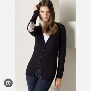 Burberry Brit Elbow Patch Wool 6 Button Blue Cardigan w Shoulder tabs size M